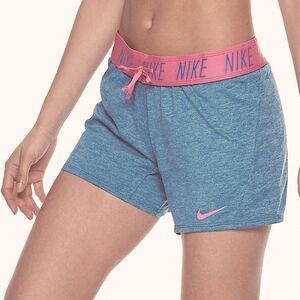 Nike Dri-Fit Womens Training running Shorts fold over band blue coral -S